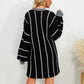 Striped V-Neck Long Sleeve Mini Dress