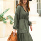 Amelia Tie Neck Long Sleeve Midi Tiered Dress