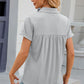 Ruched Johnny Collar Short Sleeve Blouse