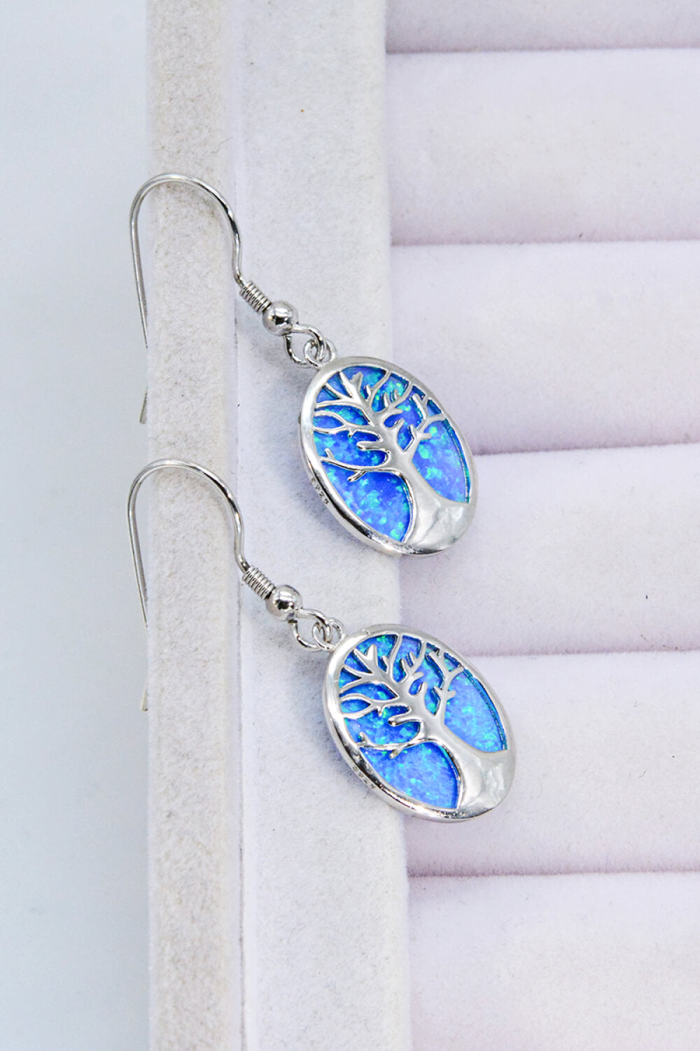 Opal Blue Platinum-Plated Drop Earrings | Tree of Life