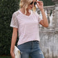 Lace Detail Striped V-Neck T-Shirt