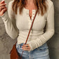Waffle-Knit Half Snap Long Sleeve T-Shirt