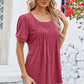Ruched Scoop Neck Short Sleeve Blouse