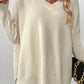 Slit V-Neck Dropped Shoulder Sweater