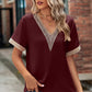 Openwork V-Neck Short Sleeve T-Shirt