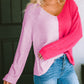 Malibu Dreams Contrast Color V-Neck Long Sleeve Pullover Sweater
