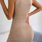 Decorative Button Sleeveless Cable-Knit Dress
