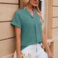 Notched Short Sleeve Blouse