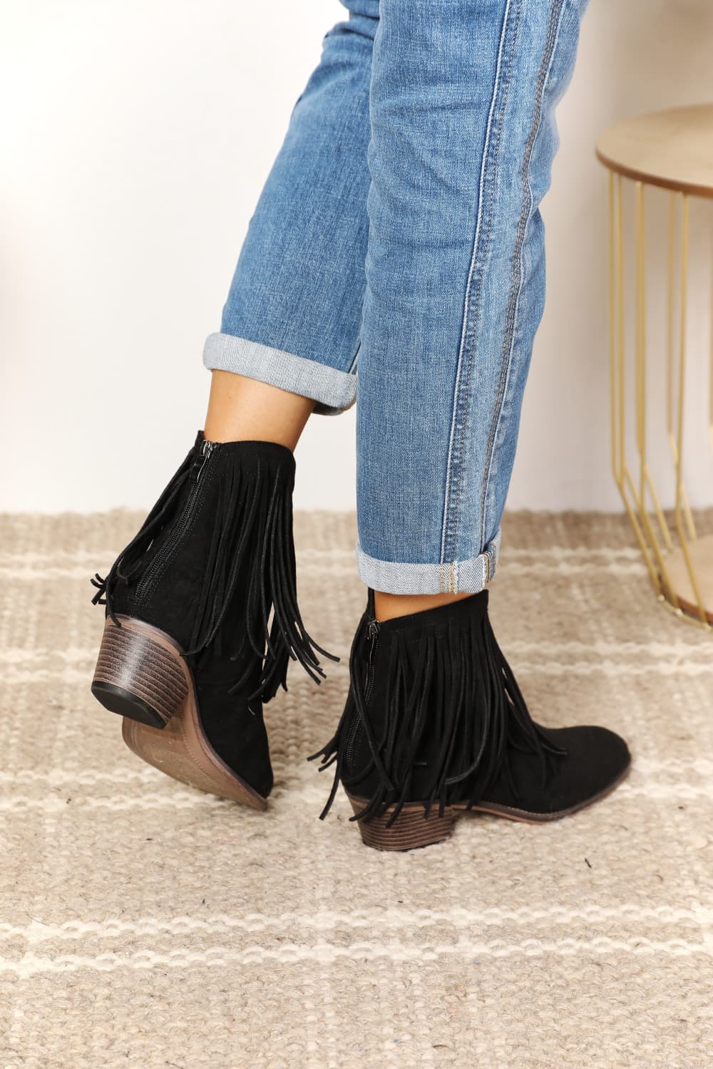 Legend Women's Fringe Cowboy Western Black Ankle Boots *