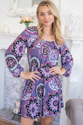 White Birch Printed Long Sleeve Mini Dress with Short Liner *