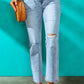 Blue High Waist Distressed Straight Leg Jeans