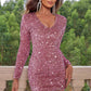 Opaque Blingin' Sequin V-Neck Long Sleeve Mini Dress