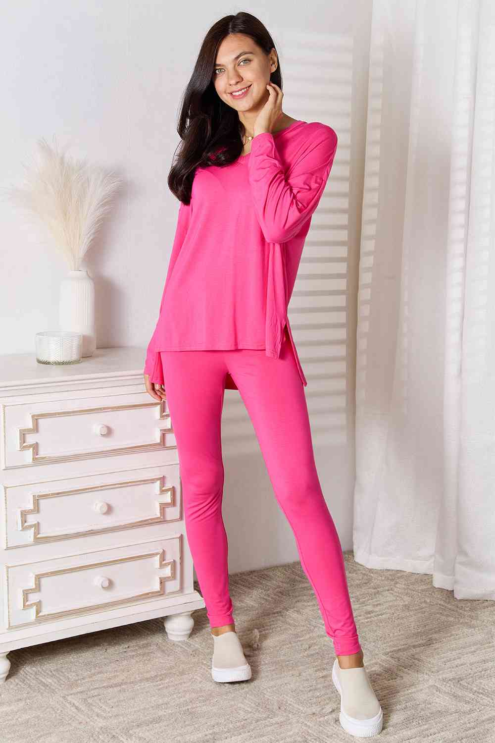 Basic Bae Full Size V-Neck Soft Rayon Long Sleeve Top and Pants Lounge Set *