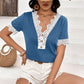 Lace Detail V-Neck Short Sleeve T-Shirt