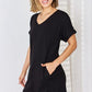 Zenana Full Size Rolled Short Sleeve V-Neck Dress - Brand Zenana