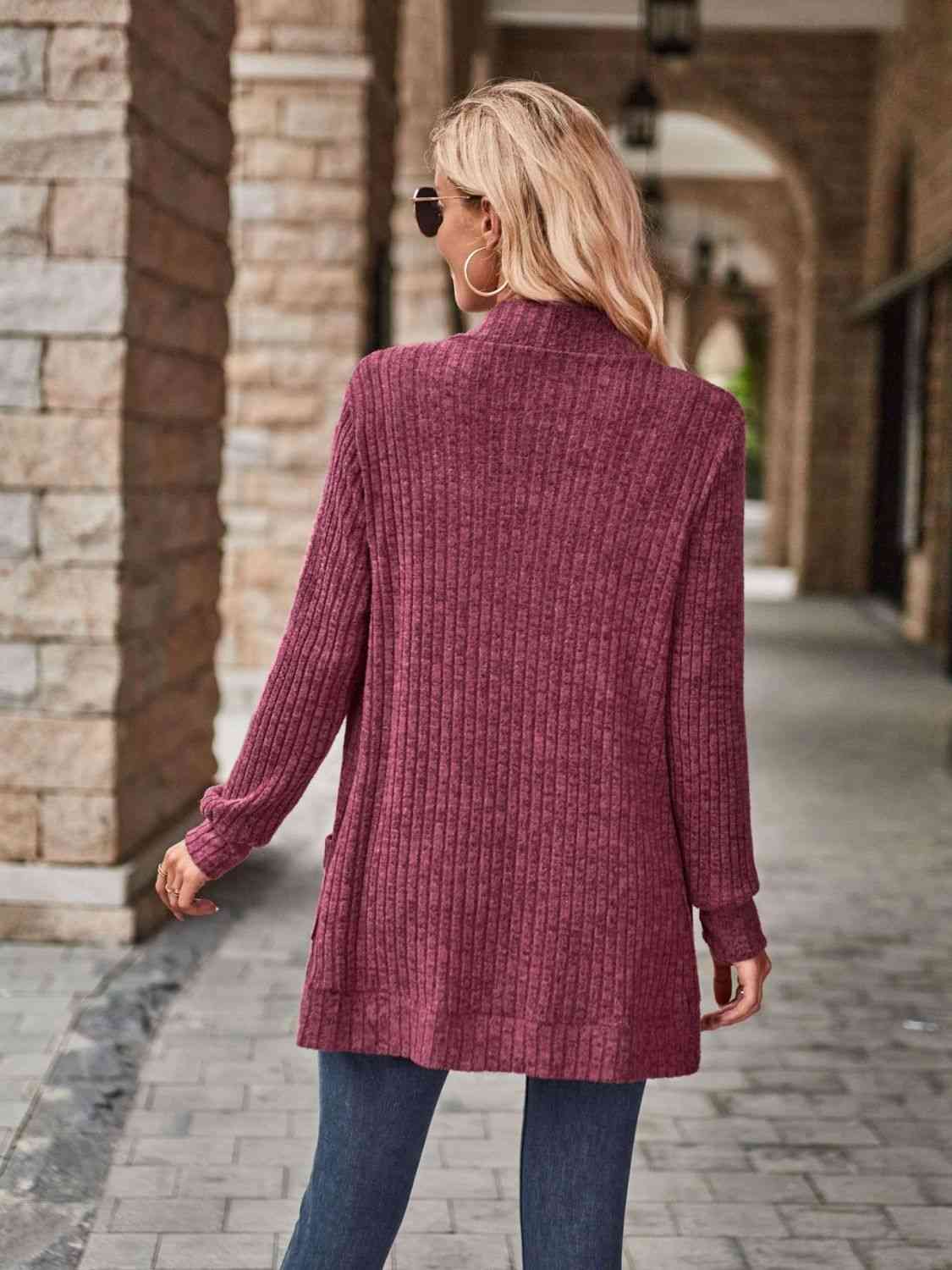 Full Size Open Front Cardigan with Pockets