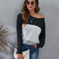 Color Block Round Neck Long Sleeve T-Shirt