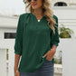 Full Size Swiss Dot Notched Neck Three-Quarter Sleeve Blouse