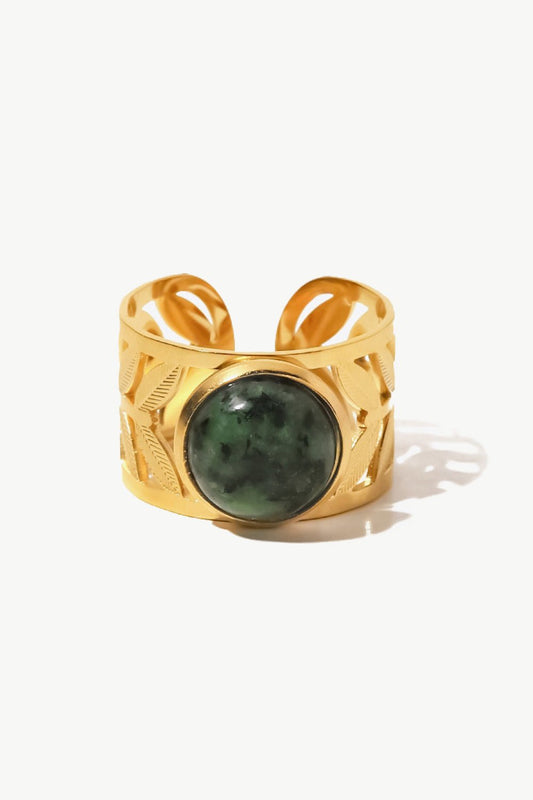 18k Women's Gold Plated Malachite Leaf Ring