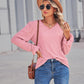Full Size Eyelet V-Neck Flounce Sleeve Blouse