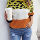 Color Block Round Neck Lantern Sleeve Sweater