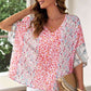 Mixed Print V-Neck Blouse