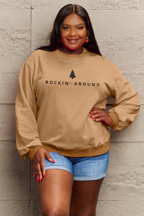 Simply Love Christmas Themed Full Size ROCKIN AROUND  Long Sleeve Sweatshirt