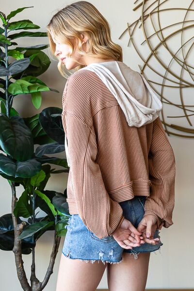 Reborn J Button Up Drawstring Striped Hooded Jacket *