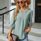 Full Size Notched Neck Three-Quarter Sleeve Blouse