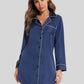 Full Size Button Up Lapel Collar Night Dress with Pocket