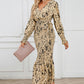 Full Size Printed V-Neck Smocked Midi Dress