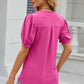 Eyelet Notched Puff Sleeve T-Shirt