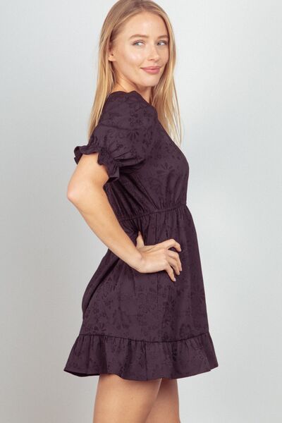 VERY J Floral Textured Woven Ruffled Mini Dress *