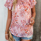 Printed Ruffled Mock Neck Blouse