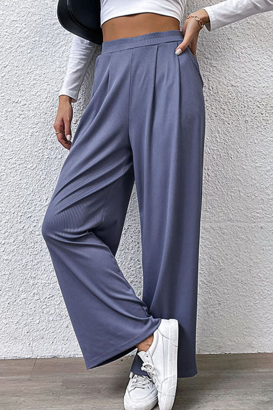 Women's Pleated Detail Wide-Leg Pants with Pockets