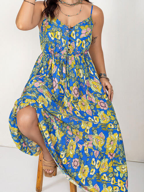 Emma Floral Drawstring Ruffle Hem Maxi Dress