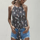 GeometricFashion Leopard Floral Halter Tie Front Top