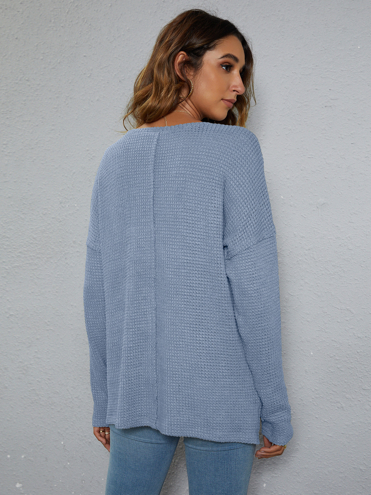 Beauteous Dropped Shoulder High-Low Waffle-Knit Top