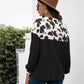 Animal Print Color Block Waffle-Knit Black Top