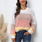 Waffle-Knit Round Neck Dropped Shoulder Color Block Sweater