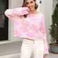Malibu Dreams Round Neck Flower Pattern Dropped Shoulder Pullover Sweater