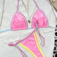 Contrast Trim Halter Neck Bikini Set