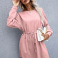 Drawstring Round Neck Dropped Shoulder Mini Dress