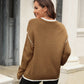 Hannah&Mea Round Neck Long Sleeve Waffle-Knit Sweater