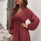Smocked V-Neck Balloon Sleeve Dress