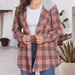 Plaid Drawstring Button Up Hooded Jacket