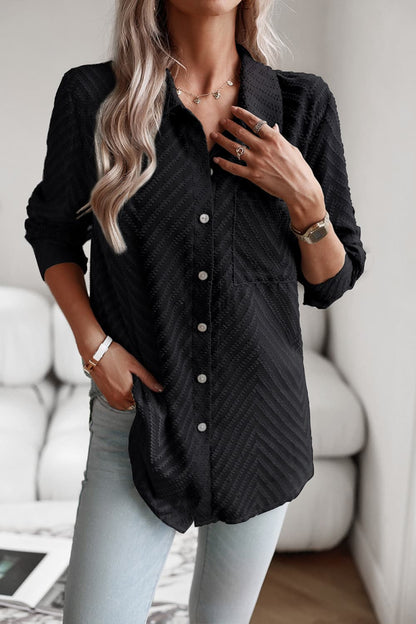 SoComfy Collared Neck Long Sleeve Pocketed Shirt