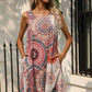 FULL SIZE Printed Round Neck Sleeveless Dress with Pockets