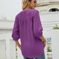 Full Size Swiss Dot Notched Neck Three-Quarter Sleeve Blouse