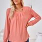Square Neck Ruched Long Sleeve Blouse